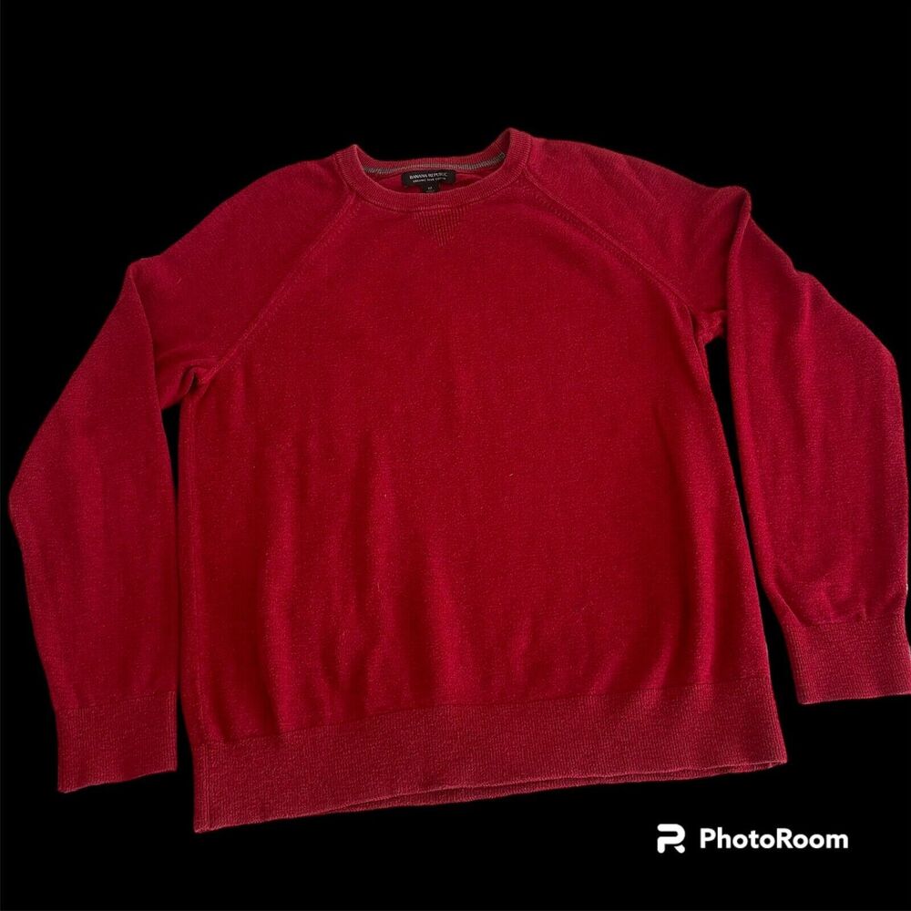 Banana Republic Red Sweater Men's XL 100% Organic Cotton Slub Knit Preppy